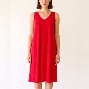 Susan Graver Liquid Knit Asymmetrical Midi Dress Medium Office Mature Casual